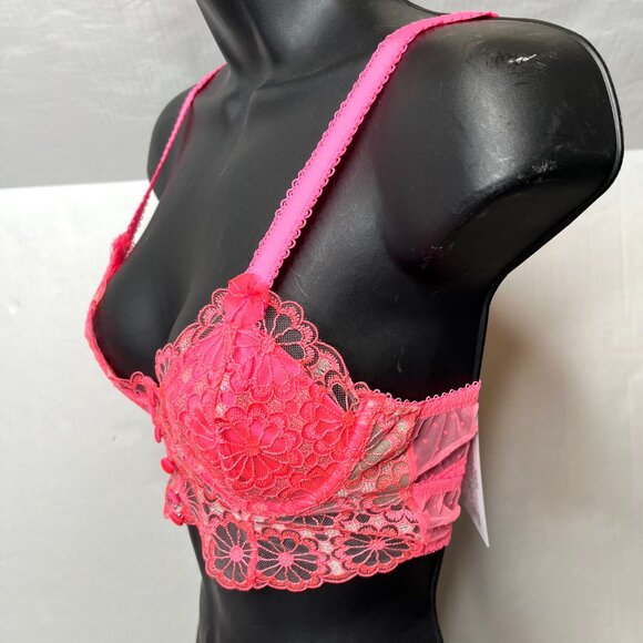 For Love & Lemons Daisy Lace Longline Bra Size XXS Hot Pink Bustier Corset Top - Picture 5 of 15